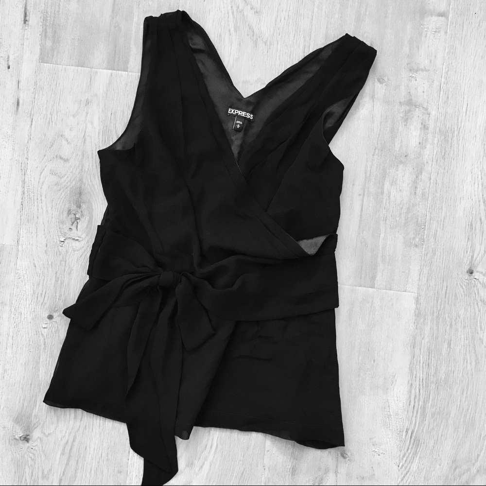 EXPRESS Peplum Sleeveless Top, Black Drape Blouse